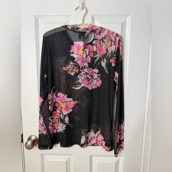 Johnny Was Black Sheer Floral Mesh Top with Pink Flowers - Picture 7 of 12